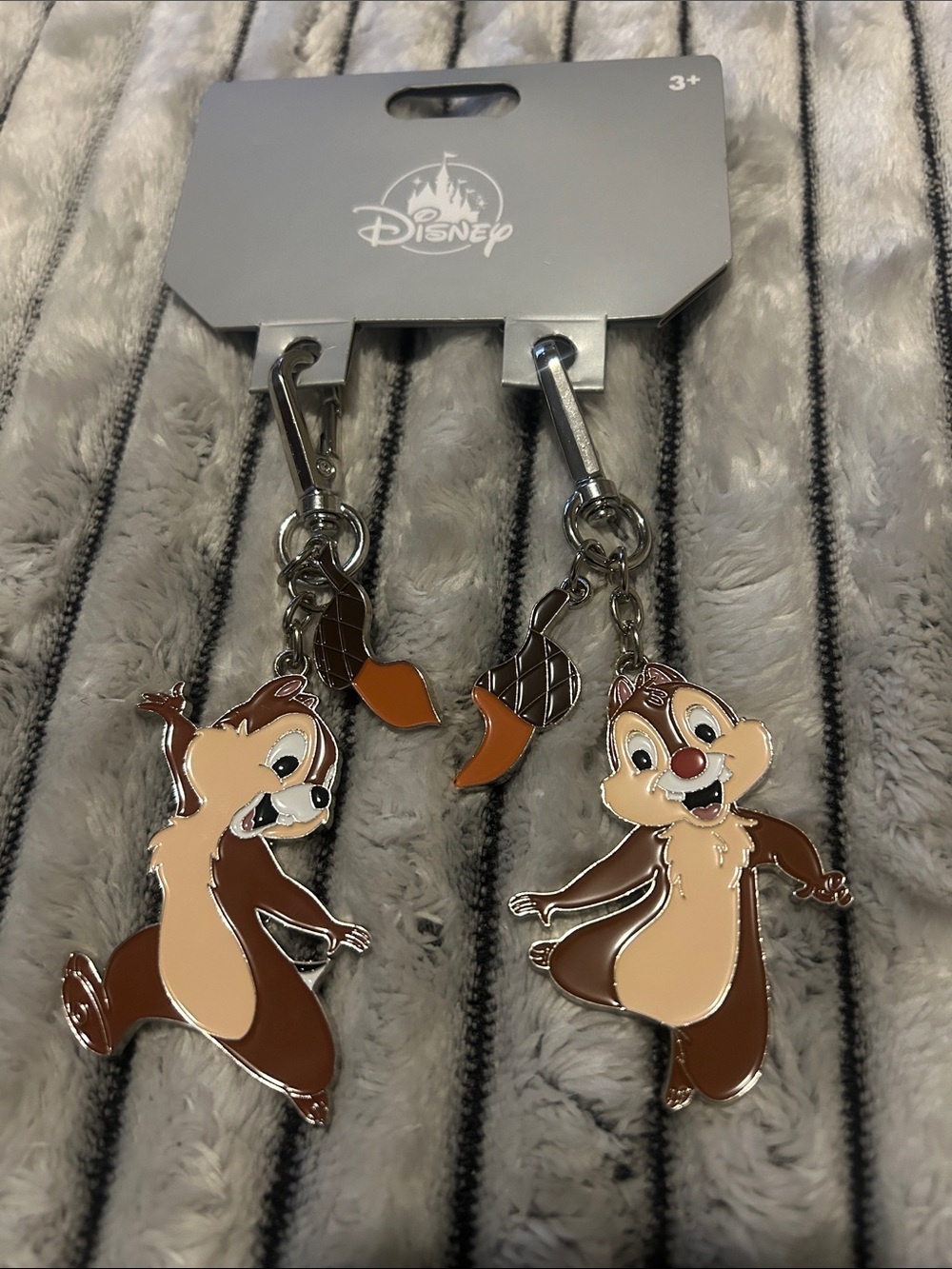 Disney Brown Tan Chip and Dale Enamel Charms with Orange Acorn Dangles